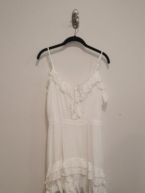 NWT Freda Marie White Ruffle Trim Spaghetti Strap Linen Women's Dress Size Large